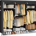 SONGMICS Portable Closet, Fabric Wardrobe, Clothes Rack with Shelves, Pockets, Large Capacity, 4 Hanging Rods, 74.4 x 17.7 x 70.9 Inches, Black URYG011BZ02