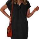 Okiwam Women's Spring Summer Dresses 2025 Casual Short Sleeve V-Neck T-Shirt Mini Vacation Sun Dresses with Pockets (Black, XL)