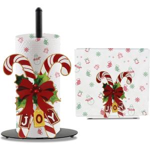 Candy Cane Christmas Paper Towel Holder, Iron Christmas Decorations Indoor with Round Base, Candy Cane Napkin Holder, Xmas Paper Towel Holder Stand Accessories for Bathroom Kitchen Dining, 2 PCS
