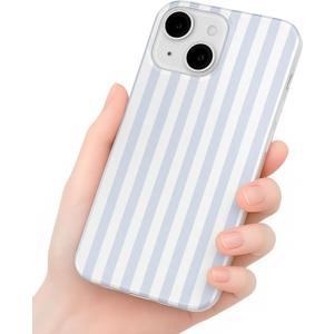 Compatible with iPhone 13 Case, with Aesthetics Striped Design Case for Women Girl, Cute Fashion Simple Soft TPU Slim Protection Phone Case for iPhone 13 6.1'' - Light Blue & White