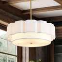 Large Drum Chandelier for Dining Room Light Fixture Modern 22.05" Boho Chandelier 2-Tier 4 Light Fabric Chandelier Ceiling Hanging Height Adjustable, 22.0in,4H,2-Tier