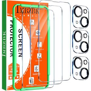 4 x IMBZBK 3 Pack Screen Protector for iPhone 14 Tempered Glass with 3 Pack Camera Lens Protector, Accessories 9H Anti Scratch for Apple 14, 2.5D Curved, Case Friendly, Transparent