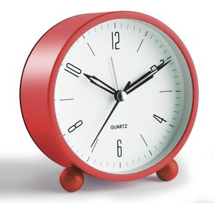 Analog Alarm Clock, 4 inch Super Silent Non Ticking Small Clock with Night Light, Battery Operated, Simple Design, Old Fashioned Style Wine-red Decor, for Bedroom, Bedside, Desk, Adult, Kid, Gift, Red