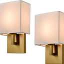 YUBOLE Gold Wall Sconces Mid Century Wall Light with Linen Shade Set of 2 Lamps Wall Mounted for Bedroom Stairway Indoor or Hotel-Hardwired