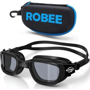 Robee Swimming Goggles, Adult Polarized Swim Goggles for Men Women Youth, Water Pool Glasses (Black, Smoke, Polarized)