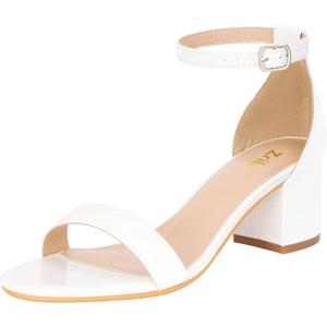 ZriEy Chunky Heels for Women Strappy Platform Sandals Open Toe Heeled Sandals Ankle Strap Adjustable Buckle Lucite Chunky High Heel Shoes (10, White Pu)