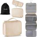 Elviros Hanging Travel Toiletry Bag for Women, 3-in-1 Large Makeup Bag and Cosmetic Organizer, Vegan Leather Waterproof Skincare Case for Travel Size Toiletries and Accessories, Gift for Women (EXP 07/07/26)