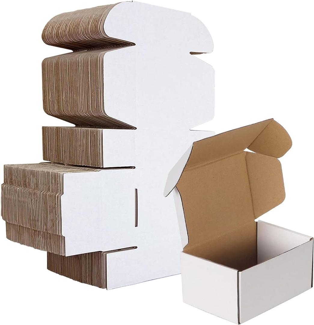 HORLIMER 6x4x3 inches Shipping Boxes Set of 50, White Corrugated Cardboard Box Literature Mailer