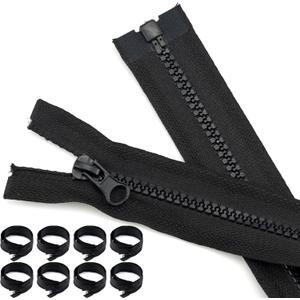 8 Pieces #5 24 Inch Separating Jacket Zippers Bulk Black Zipper Replacement Two-Way Zipper Tape Large Molded Plastic Zippers for Sewing Winter Coats Jackets
