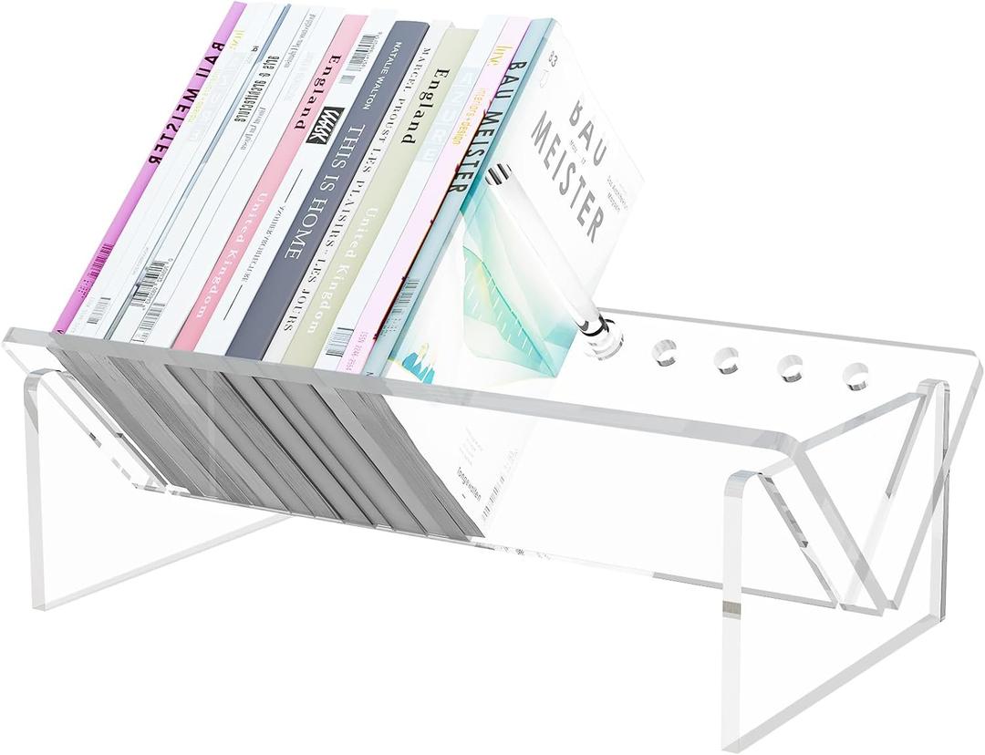RekRang Acrylic Desk Bookshelf,Small Desktop Bookcases Clear Book Shelf Organizer for Home Office School,Book Stand Display Rack for CDs Magazines Books