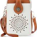 APHISON Small Crossbody Bags for Women, Lightweight Vegan Leather Cell Phone Purse, Cute Purses with Tassels, White Brown