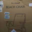 5-Position Low Beach Chair, Portable Lightweight Folding Beach Chair with Wooden Armrests, Storage Pouch & Carry Strap, Coastal Beach Print Reef Indigo