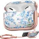 Maxjoy for AirPods Pro 2nd/1st Generation Case, Cute Flower AirPod Pro 2 Case with Safety Lock Hard iPod Pro Cover for Women Girly with Keychain for AirPod Pro Cover(2023/2022/2019), Blue (Blue + Rose Gold)