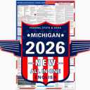 ZLODEPIP 2026 Michigan State and Federal Labor Laws Poster  OSHA Compliant Laminated 24" x 36" English 1 Pack Folded