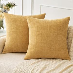 MIULEE Pack of 2 Couch Throw Pillow Covers 20x20 Inch Soft Gold Chenille Pillow Covers for Sofa Living Room Spring Home Decor Couch Solid Dyed Cases