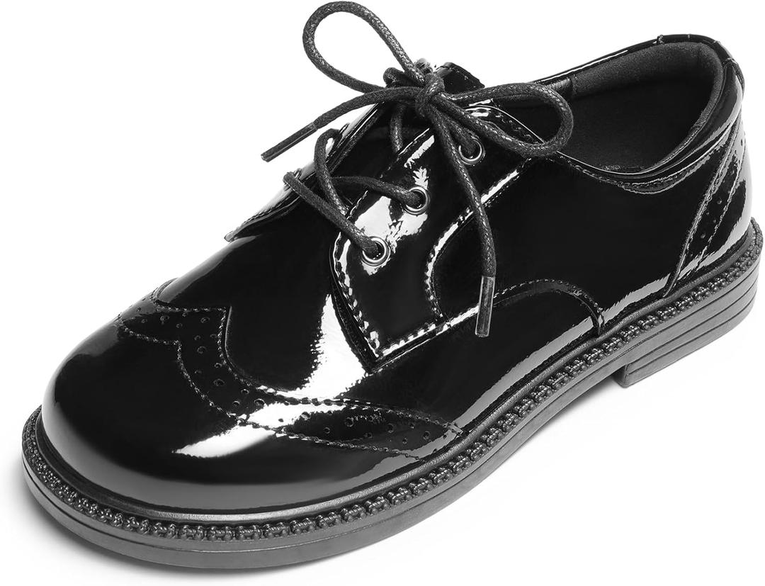 DREAM PAIRS Boys Girls Dress Shoes Kids School Uniform Formal Casual Oxfords for Toddler Little Kid (Black-pat), Size 1 Little kid