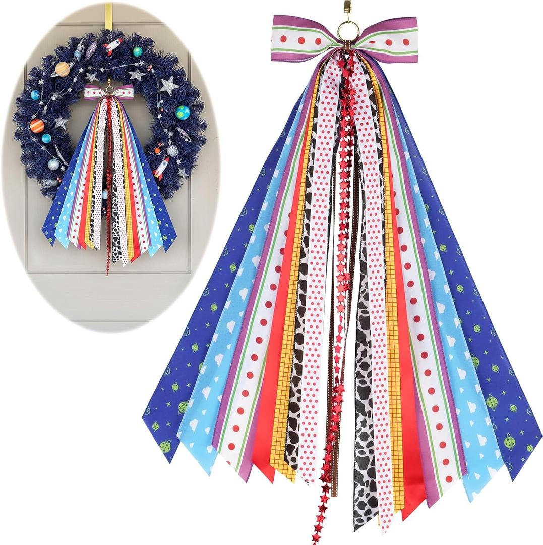 YKW Wreath Sash Ribbon Set, 9 Assorted Western Patterns with Cow Print, Cloud & Bandana Design, 27.5" Pre-Made Clip-On Bow for Front Door Wreaths, Party Decor & DIY Craft Supplies - Indoor Outdoor