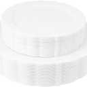 Posh Setting Vintage Plastic Plates Set - Heavy Duty Dinnerware, 60 Pack with 30 Appetizer & 30 Dinner Plates for Wedding, White (Dinnerware Set)