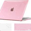 EooCoo Case Compatible with MacBook Air 13 inch 2026 2025-2022 Release M4 M3 M2 A3240 A3113 A2681, Glitter Hard Shell&Keyboard Skin Cover&Screen Protector for Mac Air 13.6 inch Case, Sparkly Pink