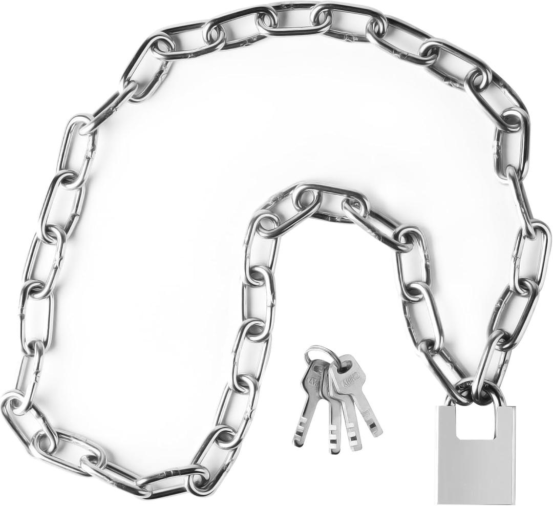 47.24 inch/1.2 Meter Stainless Steel Security Chain Lock with Anti-Cut Padlock & 2 Keys - Heavy Duty Anti-Theft Protection for Bicycle, Motorcycle, Scooter, Door, Fence, Garage