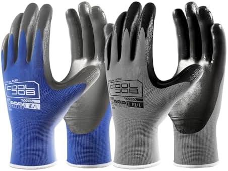 COOLJOB 10 Pairs Nitrile Dipped Safety Work Gloves with Grip, Non-slip Rubber Coated Bulk Garden Gloves for Men, Heavy-duty Oil Resistant for Truck Driver, Warehouse Box Handler, Large, Gray Blue L