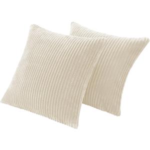 KINGYES Small Pillows Set of 2 for Sofa, Beige White (Fine Stripes-beige)
