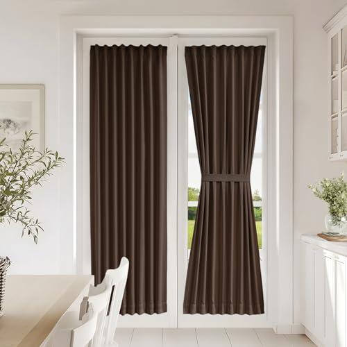 Vatge French Door Curtains with Magic Tape Adjustable Window Coverings for Sliding Glass Doors, 1 Panel, W25 x L72, Brown