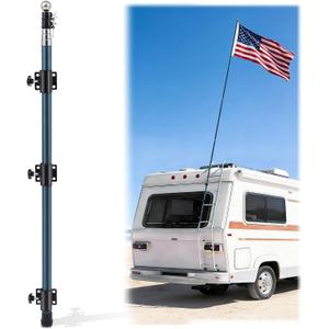 14 ft RV Telescoping Flag Pole Kit, Fiberglass Ladder Telescopic Flag Pole Adjustable Heavy Duty Portable Flagpole for Tailgate Party, Camping, Trailer, Camper, Outdoor Patriotic Display