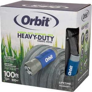 Orbit ExoJacket Fabric Garden Hose - 100 ft x 5/8 in - Heavy-Duty Fabric - Durable ExoJacket Construction - Antikink Technology for Constant Water Flow - Lightweight Professional-Grade Hose - 33180