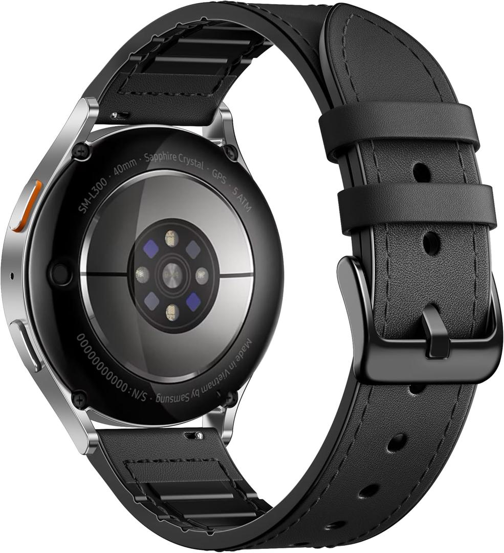 Adorve Leather Bands Compatible with Samsung Galaxy Watch 7 Band/Galaxy Watch 6 Band 40mm 44mm, Watch 6/4 Classic,5 Pro/5/4/FE/Active 2, 20mm Top Grain Leather Strap for Samsung Watch Bands Men Women