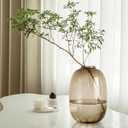 GeLive Brown Glass Vase Round Clear Colored Flower Vase for Centerpiece Long Stem Branch Fresh Artificial Plant Bottle Modern Home Indoor Decoration (Brown)