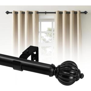 Refrze Black Curtain Rod for Windows 28 to 48 Inch, 1 Inch Heavy Duty Curtain Rods, Decorative Adjustable Curtain Rods for Living Room, Outdoor Curtain Rod for Patio, 28-48", Black