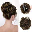 RUWISS Claw Clip Messy Bun Hair Piece Real Human Hair Buns Wavy Curly Chignon Hair Bun Extensions Tousled Updo Hair Buns Claw Clip Ponytail Hairpieces (Dark Brown with Golden Blonde)