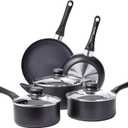 Amazon Basics Non Stick Kitchen Cookware 8-Piece Set, Non-Induction, Includes Pots and Pans, Black