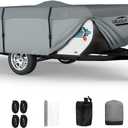 Pop Up Camper Cover 16'-18', 7 Layers Waterproof Pop-up Tent Trailer Cover Anti-UV Folding Camper RV Cover for Motor Home