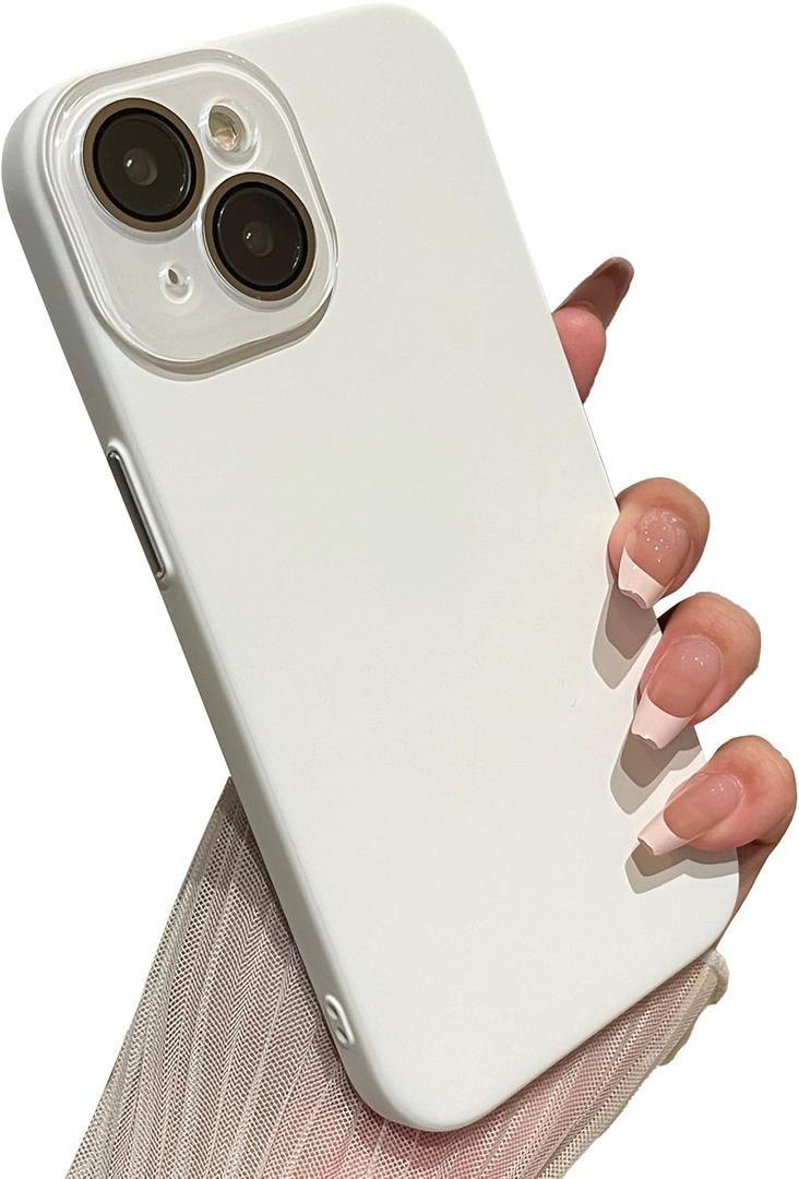 Caseative for iPhone 12 Case,Solid Color Full Camera Lens Protection Phone Case (White)