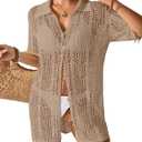 BreathSunny Womens Crochet Knit Polo Collar Swimsuit Coverup Cardigan Summer 2026 Beach Bathing Suit Cover Up Shirt Dress