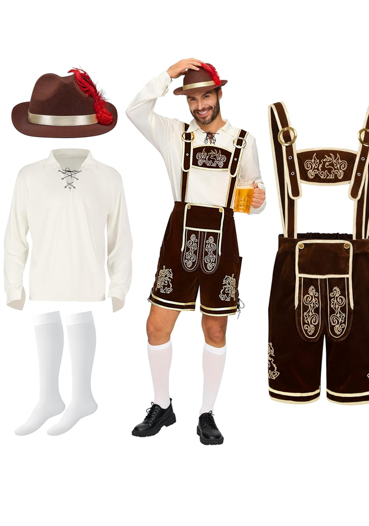 Spooktacular Creations Men’s German Bavarian Oktoberfest Costume Set, Beer Costume Hat for Adults Halloween and Beer Festival Size L