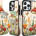 Lotadilo for iPhone 15 Pro Max Wallet Case with Card Holder, Designer Mushroom Frog Pattern Kickstand Magnetic Clasp Back Flip Folio Leather Phone Cases for iPhone 15 Promax for Women Men Girls