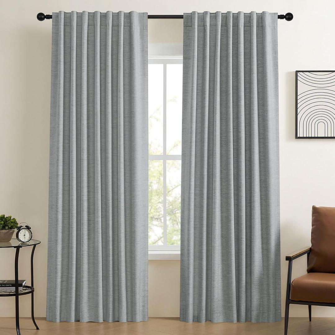 UHITECH Bedroom Blackout Curtains 84 Inch Length 2 Panels Set Grey Linen Curtain Thermal Insulated Noise Reducing for Living Room Modern Black Out Drapes for Dining Room