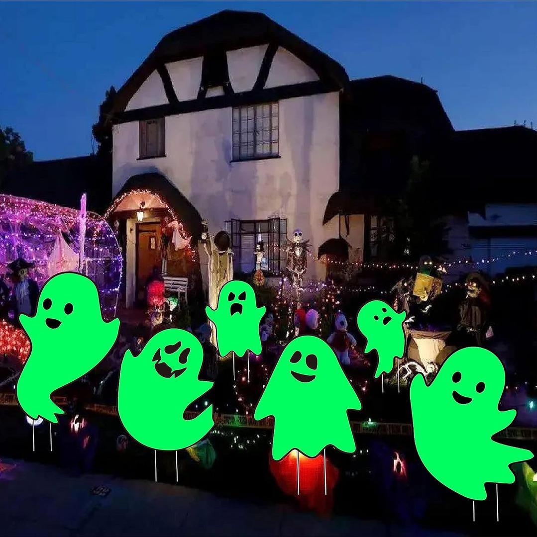 Halloween Decorations Outdoor Yard Signs - Glow in the Dark 6Pack Scary Ghost with Stakes for Family Home Front Lawn Garden Party Decor (Glow Green) (CQ-1)