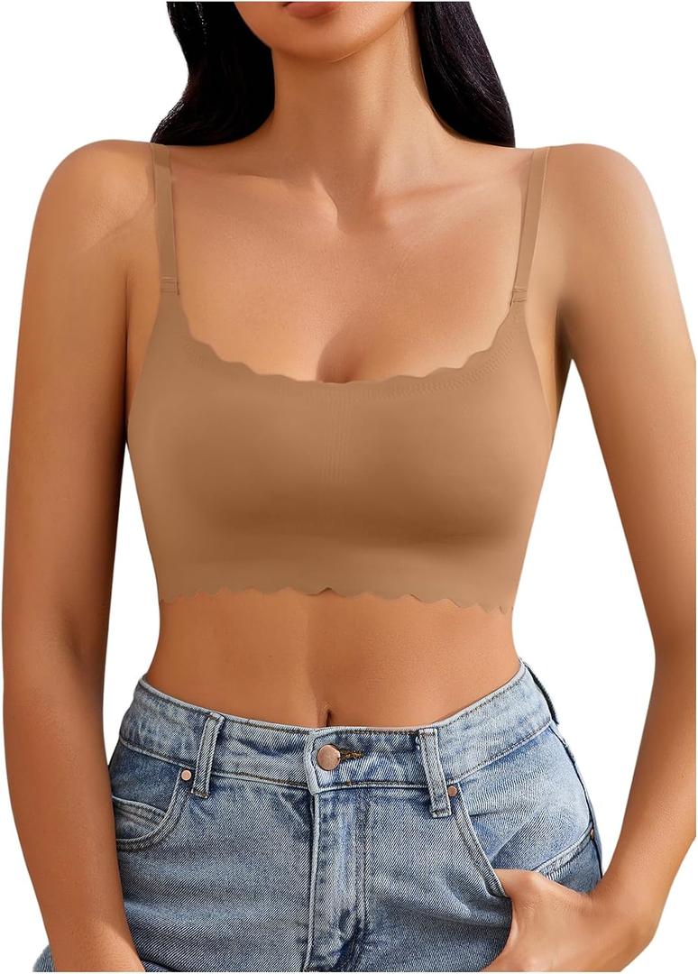 SHENHE Women's Scalloped Edge Wireless Bralette Seamless Tshirt Bra Comfortable Everyday Bra (M)