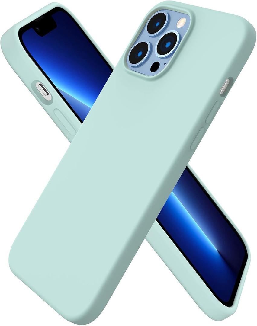 ORNARTO Compatible with iPhone 13 Pro Max Case 6.7", Slim Liquid Silicone 3 Layers Full Covered Soft Gel Rubber Case Cover 6.7 inch-Mint Green