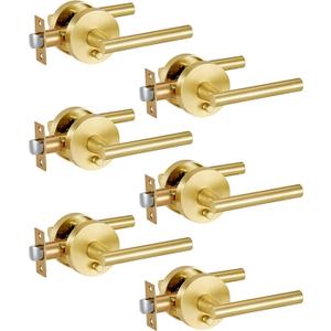 Lethato 6 Packs Gold Interior Door Handle, Brushed Gold Door Handles Interior, Heavy Duty Interior Bedroom Lever Door Handle for Bathroom