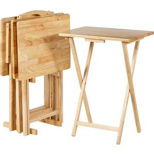 Amazon Basics Classic Foldable TV Dinner Tray Table with Storage Rack, 14.6 L x 19 W x 26 H inch, Natutral, 4-Pack