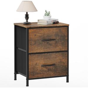 2 Drawer Dresser with Removable Fabric Bins - Nightstand Rustic Brown Wood Grain Storage Organizer for Bedroom, Closet, Dorm, Entryway, Living Room (2 Drawers, Wood Grain Print)