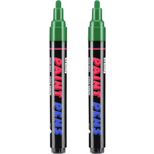 Green Paint Pens Paint Markers - 2 Pack Permanent Quick Dry Waterproof Marker Pens for Rocks Wood Fabric Plastic Canvas Glass Mugs Metal Tire Stone