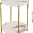 Gawicpy 2 Tier Round Side Table, Folding End Tables Coffee Table Simplistic Sofa Table Waterproof Removable Tray Table Indoor Outdoor Accent Table for Living Room Bedroom (Faux Marble White, 1pcs)