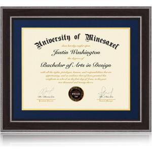 16x20 Diploma Frames 12x16 with Blue Mat - Walnut Wood Finish | Shatter-Resistant Glass | for Wall Mounting | Gift for Graduations & Professional Certificate (1 Pack)