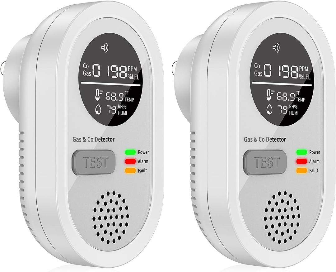 8-in-1 Natural Gas Leak Detector & Carbon Monoxide Detectors - Monitor CO, Natural Gas, Temperature & Humidity HD Screen with Gas & CO Monitor Alarm Sound Warning for Home, RV, Apartment Safety